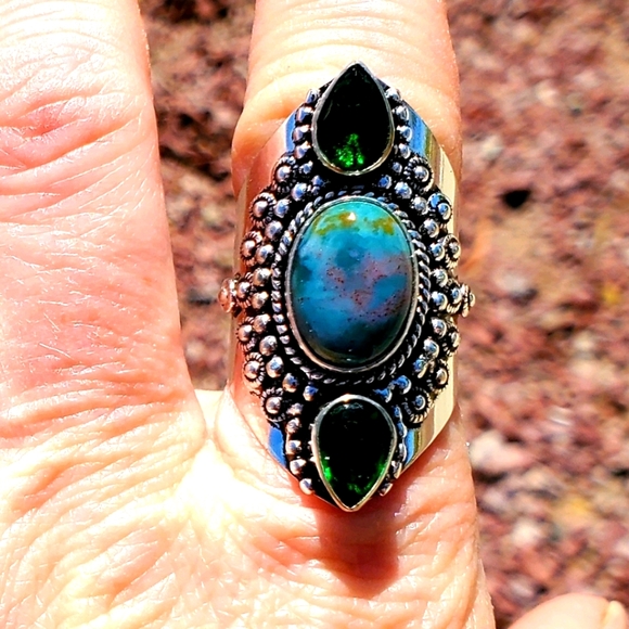 New Bloodstone & Peridot 925 Silver Statement Ring. - Picture 2 of 16